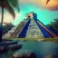 Placeholder: Chichen Itza, sunset, rainbow sunset, waterfall, palms, twigs, spring, sunset rainbow, bridge flying birds, unreal engine 5, cinematic lighting, realistic, hyper detailed, 8k, octane render