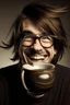 Placeholder: cut of cup hair glasses braces dark laugh perverted face drinking yerba mate