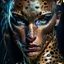 Placeholder: candy leopard, portrayed with the intricate facial features and extremely detailed pupils characteristic of Stefan Gesell's style, blended with the elongated forms and dramatic chiaroscuro reminiscent of El Greco, conveyed through a light painting technique with push processing, incorporating holographic elements for a dreamy, vibrant effect, soft skin texture, clarity achieved, supporting a perfect composition, cinematic atmosphere, delicate detail