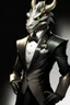 Placeholder: A silver Dragonborn from dnd wearing a tuxedo