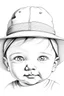 Placeholder: Draw a pencil sketch with white background of cute baby face wearing a hat