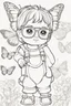 Placeholder: Outline art for cute coloring pages with butterfly with glasses, full body, white background, sketch style, only use outline, clean line art, no shadows and clear and well outlined.