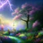 Placeholder: flowery landscape with a besutiful bright fairy, soft pastel colors, soft lightning