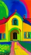 Placeholder: A neon yellow house underneath a rainbow painted by Alexej von Jawlensky