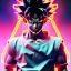 Placeholder: Son-goku in a cyberpunk setting, with neon lights in background, close-up face, extreme details, realistic, unreal engine, 4k