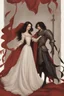 Placeholder: Oil painting Knights and princess wearing a dark red dress and long black hair