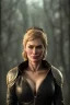 Placeholder: Cersei Lannister as evil woman in black leather, busty, cleavage, curvy, lena headay, angry, stern look. character design by cory loftis, fenghua zhong, ryohei hase, ismail inceoglu and ruan jia. unreal engine 5, artistic lighting, highly detailed, photorealistic, fantasy