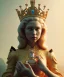 Placeholder: Statue of Queen of photography holding camera in hands. Cute blonde woman. Photographer in golden crown. Standing on the street. Big camera in her hand. hyperdetailed, photorealistic, trending on artstation, greg rutkowski, beksinski, kodachrome, volumetric lighting, gold and cyan