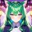 Placeholder: Clear focus, 8k, high quality, detailed, beautiful lighting, cat girl, vibrant colors, green hair, vibrant pink eyes, cat eyes