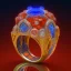 Placeholder: Ring made by wood roots and shreds of glass, orange diamonds sparkles, red rubi fragments around, blue lights reflexes, complex structure, gold details, intricate ring pattern,Unreal Engine 5, macro lens,sharp focus, photorealistic, hyper detailed, studio lighting, neon light ambient, cinematic