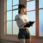 Placeholder: female student studying by the window, anime style, unreal engine 5, sun light, studio lighting --ar 2:1