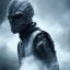 Placeholder: All Black Hayden Christensen soldier, ghost, wearing high tech mask, white smoke, dark, rage, sorrow, high definition, ultra 8 k, volumetric lighting, blue fire, fog