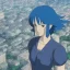 Placeholder: beautiful cyberpunk anime girl blue hair, on top of building, 4K, 8K, detailed, body suit