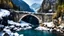 Placeholder: Winter scenery,an old stone bridge in a canyon,river, mountains in greece