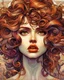 Placeholder: Tile hair, flaming lips, eyes seeking eternity, leader of the witch community, coppery tresses tumbled about her face, tremendous facial anatomy, meaningful beautiful brown eyes, wavy purplish hair, one third rule, trending on top of Art station, by Alphonse Mucha"