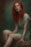 Placeholder: Red haired women portrait, Cottagecore aesthetic, with red straight hair, pale skin, toned legs, (hazel-turquoise eyes), long eyelashes, (naturally soft skin, defined high cheek bones), face details, magic, digital painting, digital illustration, extreme detail, digital art, 4k, ultra hd, hyperrealism, trending on artstation, vintage photography, tumblr aesthetic, DnD fantasy, hd photography, hyperrealism, [light freckles]. White dress with details. Full lips. Her hair is straight without waves