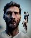Placeholder: Gran angular, Realistic image, roman sculpture, marble material, Lionel Messi, Laurel wreath model, miguel angel style, emperador, God light, god rays, 4k resolution, ornate details, soft lighting, unreal engine 5, soft cyan background.
