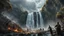 Placeholder: rotting zombies falling from the top of a 3.000 feet high waterfall. fantasy setting, horror. exquisite realism, a masterpiece, fantasy concept art, dynamic lighting, hyperdetailed, intricately detailed, deep color, Unreal Engine, volumetric lighting, Epic cinematic brilliant stunning intricate meticulously detailed dramatic atmospheric maximalist digital matte painting