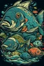 Placeholder: A ilustration of FISH-MEN,COLOR. middle ground design, t-shirt design, no black ground, vector, 4k