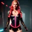 Placeholder: Actress, Katheryn Winnick, cyber woman, latex, blood, portrait, studio photo, unreal engine 5, samurai, 16 bit, god lights, ultra hd, vibrant color, night city background, neon, front view.