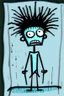 Placeholder: 2d drawing of a stickman, cool with punk hair, x eyes like in hangman, no shirt and only dressed in a shower towel,hands in air , looking frustrated ,3d realistic in colour