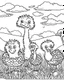 Placeholder: create a 2d black outline, "safari smiling cartoon Ostriches coloring book for toddlers", coloring page, low details design, black contour, coloring page design, simple background, colorful , card style, coloring page for kids, white background, sketch style, safari landscape, cartoon style