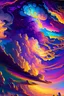 Placeholder: As you look beyond the figure, your eyes are met with a kaleidoscope of colors. The sky above is a swirling blend of vibrant yellows, purples, blues & pinks, as if a celestial artist has spilled a cosmic palette across the cosmos. Wisps of iridescent clouds dance across the firmament, casting ever-shifting shadows upon the surreal landscape below.