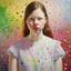 Placeholder: Pointillism painting technique, Mia goth, Cotton candy dress,rosy cheeks