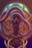 Placeholder: Spiritual being with Tentacles over human Head creating reality around, wrapping Tentacles around Human, Psychedelic