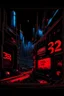 Placeholder: pos-apocalyptic cyberpunk city, an outdoor plaque showing the number 2222, abstract black painting, illuminated red neon, concept art, dark, high contrast, make it as a sticker