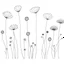 Placeholder: set of grow wind flowers on the grace, SIMPLE ONE lineS art, white background, minimalis, different view, only white bakcground solid.