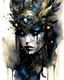 Placeholder: Aquarelle vantblack pouring Acrylic A beautiful voidcore shamanism biomechanical watercolour woman angelic Beauty extremely textured botanical faced portrait with a voidcore fil gothica headdress with metallic filigree gothica ornaments around ribbed with agate stones half face mand azurit mineral stone metallic watercolour palimpsest steampunk filigree Golden voidcore shamanism foral pansy margaréta daisy black ink on half face masque gothica filigree voidcore athmospheric organic bio spinal
