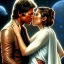 Placeholder: carrie fisher kissing harrison ford, waist up portrait, intricate, oil on canvas, masterpiece, expert, insanely detailed, 4k resolution, cinematic smooth, intricate detail , soft smooth lighting, soft pastel colors,