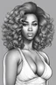 Placeholder: Create a coloring page of a beautiful curvy black female looking to the side with wavy hair. No shading, No color, clean lines