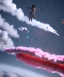 Placeholder: Ultra realistic speed clouds sky scene, wide angle view, strong men falling down with many Children, circus clothing style, feather color clothing, free jumping flying, many trinkets, hair monster, many jelly beans, balls, color smoke, smile, happy, extreme, wind, clouds sea, 20,000 feet altitude, stratosphere, soft color, highly detailed, unreal engine 5, ray tracing, RTX, lumen lighting, ultra detail, volumetric lighting, 3d, finely drawn, high definition, high resolution.