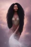 Placeholder: A portrait of a beautiful curvaceous black woman with long black hair, wearing a black dress with a deep v neck, wizard, magical, ethereal, intricate, sharp realistic lighting. Concept art by wlop. Ultra quality 8k.