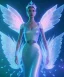 Placeholder: A crystalised queen, atmospheric, realistic, unreal engine, cinematic lighting, octane render. blue, pink, transparency, light, shine,bright, full body, transparent wings