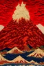 Placeholder: A dark orangish red volcano with spewing fire designed in Mehndi design painted by Katsushika Hokusai