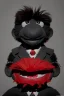 Placeholder: Waist up muppet Portrait, Kim Jong-un muppet doll, black suit, photo studio, red background, unreal engine 5, concept art, art station, ray tracing, lumen lighting, ultra detail, volumetric lighting, 3d.