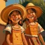 Placeholder: 2 mexican childeren smiling painting neoclassism whole body zoom the sun