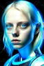 Placeholder: portrait of a 16 year old caucasian woman with shaved blond hair, water-blue eyes, futuristic style