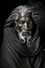 Placeholder: a photo of an Berber man with ethnic jewelry, grey hair and grey flowing robe, in style of Annie Leibovitz, contemporary portrait of a mature yet beautiful and modernist man, black and grey, detailed masculine face, swirling fluid smokey enigma, award-winning artwork