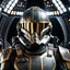 Placeholder: star wars bald male corellian pilot wearing gunmetal grey and black First Order special forces TIE pilot armored flightsuit and helmet with gold trim inside the jedi temple, centered head and shoulders portrait, hyperdetailed, dynamic lighting, hyperdetailed background, 8k resolution, volumetric lighting, light skin, fully symmetric details