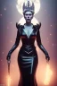 Placeholder: Hannah Waddingham as evil queen in black leather gown, busty, cleavage, voluptous, rebecca Welton, angry, stern look. character design by cory loftis, fenghua zhong, ryohei hase, ismail inceoglu and ruan jia. unreal engine 5, artistic lighting, highly detailed, photorealistic, fantasy