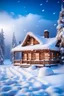 Placeholder: Winter, fluffy snow, cozy wooden house, snowman, snow falling,