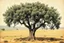 Placeholder: vintage style painting showing a very old and ancient Greek olive tree on plain background