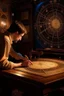 Placeholder: astrologer draws a star map, antique interior, baroque, night, moon is shining, planets