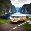 Placeholder: A Campervan is parking in a norwegian Fjord