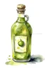 Placeholder: watercolor of old round bottle with olive oil