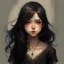 Placeholder: pretty girl, age 13, black hair, conventionally attractive, realism, dreamy, warlock